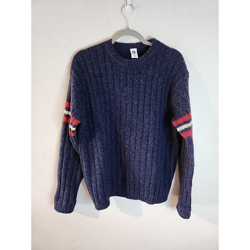 Vintage GAP Sweater Wool Blue Y2k Medium M Chunky Ribbed Knit Crewneck Vtg